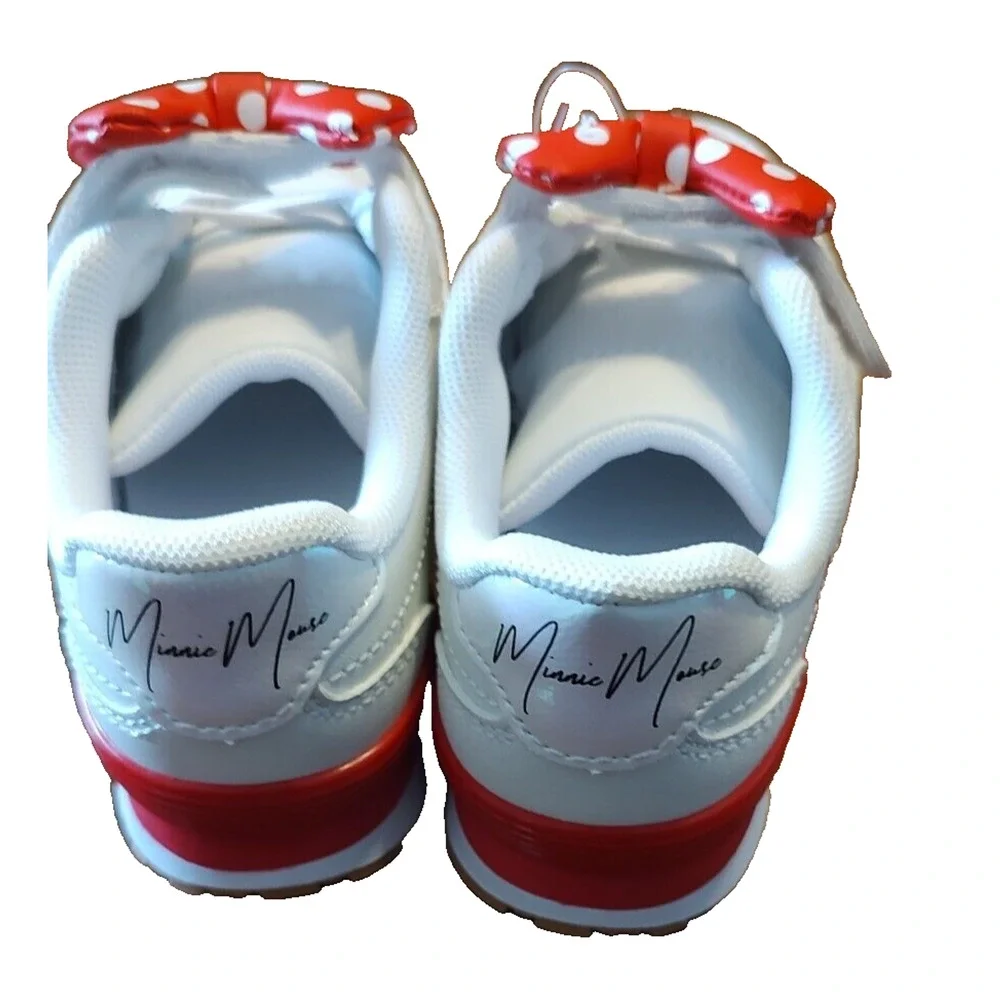 DISNEY JUNIOR Minnie Mouse White Sneakers Size 10 Red Bow‎ NWOB